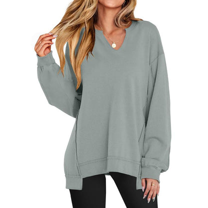 Womens Oversized Sweatshirt V Neck Long Sleeve Tunic Lightweight Pullover 2025 Winter Casual Tops Teen Girl Outfits - Seldom Seen Styles