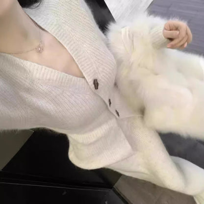 Spring and Autumn Match a Set of GentleVCollar Knitted Sweater+Two-Piece Skirt2024New Elegant Outfit