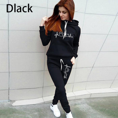 Two-Piece Set Women's Heart Print Raglan Sleeve Hoodie & Drawstring Waist Sweatpants Set, Casual Long Sleeve Hooded Pullover & Pocket Jogger Pants, Women's Fall & Winter Clothes, Holiday Outfits, Soft Clothes