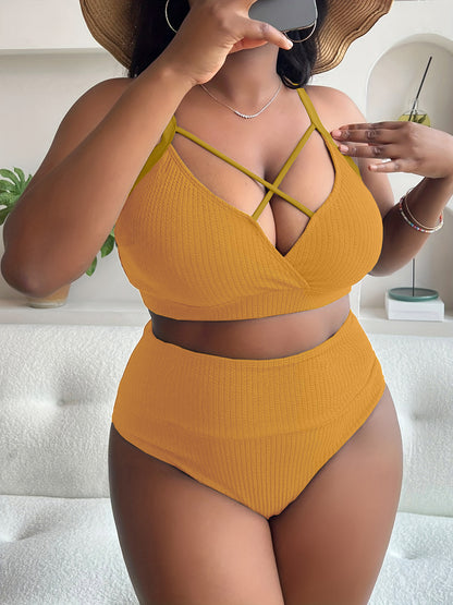 bathing suits for large bust  Plus Size  Sexy Plus Size  Strap High Waist Bikini Swimsuit - Seldom Seen Styles