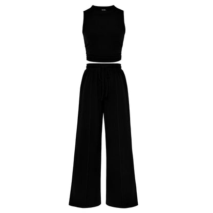 Women's Ribbed Sleeveless Two-Piece Set | Resort Style Casual Suit