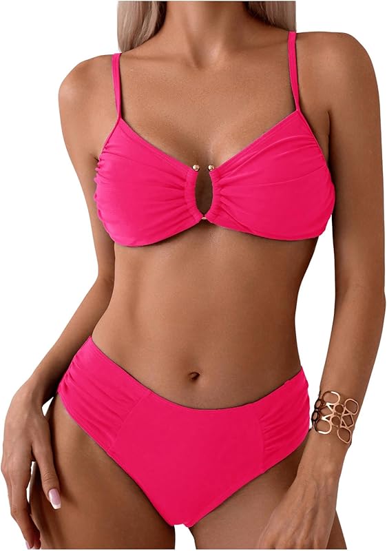 Women's Two Piece Bikini Set Ring Linked Ruched Underwire Bikini Bathing Suit Swimwear Set Swimming Suit - Seldom Seen Styles