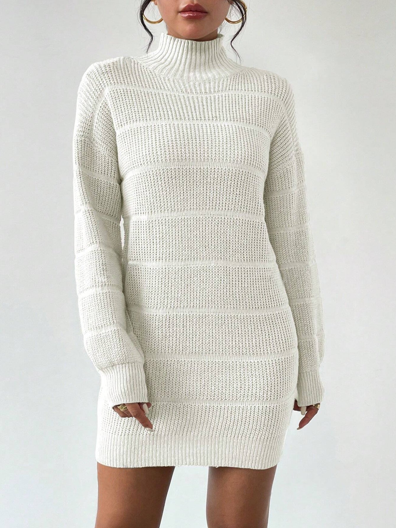 stripe Autumn and Winter Half Turtleneck Knitted Dress Women's Clothing Fashionable Solid Color All-Matching Sexy Hip dress