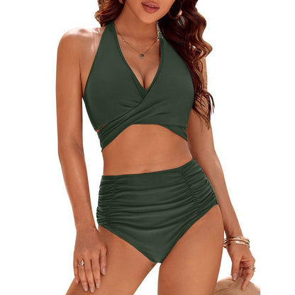 Womens Tummy Control Bathing Suits Modest High Waisted Bikini Sets Cute Halter 2 Piece Swim Suit 2024 - Seldom Seen Styles