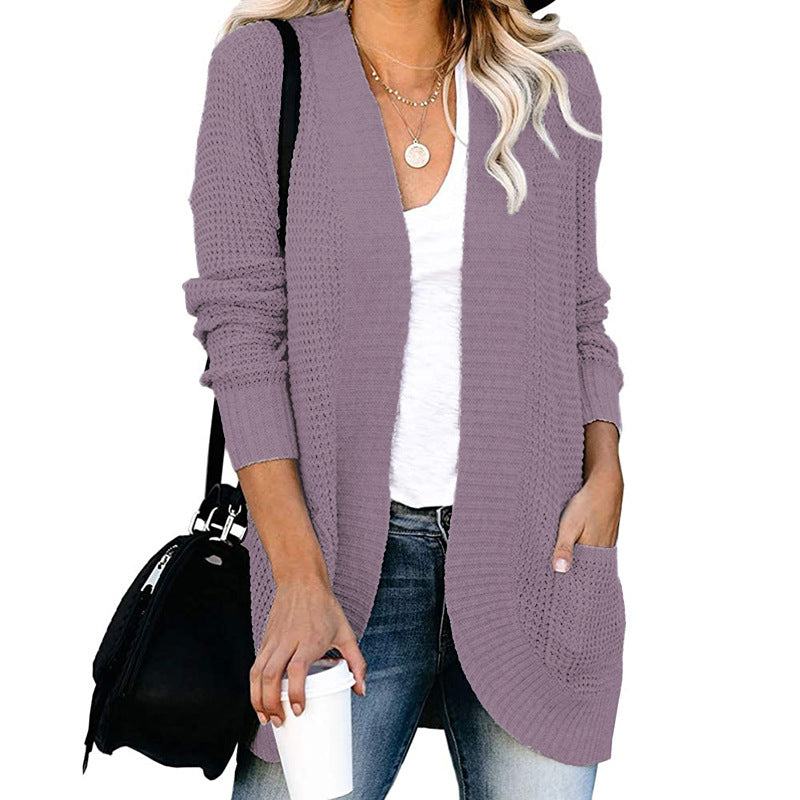 Women's Clothing  Curved Placket Large Pocket Sweater Cardigan Autumn Winter New  Cardigan