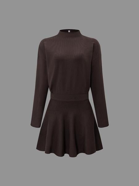 Women's Casual Half-High Neck Long Sleeve Knit Dress, Plain Color Loose-Fitting Sweater Dress, Fall & Winter Fashion - Seldom Seen Styles