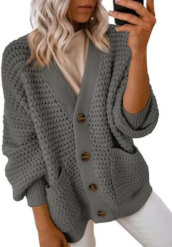 Women's 2024 Fashion Casual Open Front Long Sleeve Chunky Knit Cardigans Sweaters Outerwear Coats