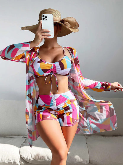 2023 Swimsuit Women's Designers Bikini Split Three Piece Set Cover Up High Waist Long Sleeve Ins Overshirt Drawstring Beach Bikinis Swimwear - Seldom Seen Styles