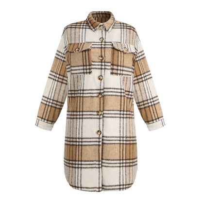 European and american hot2023ebay Amazon Winter New Women's Clothing Fashion Plaid Single-Breasted Coarse Wool Coat