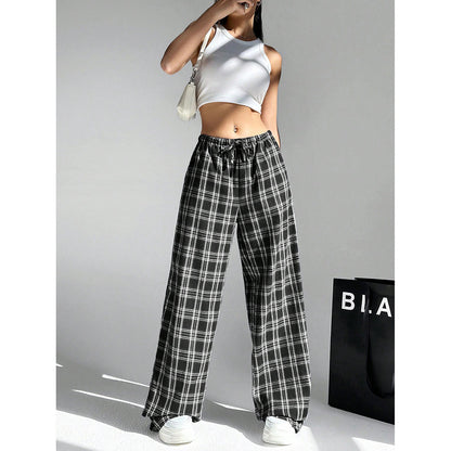 Damenhose mit Buchstaben-Leopardenmuster und geradem Bein, elastische Taille, Y2K-Hose, Unterteil mit Taschen