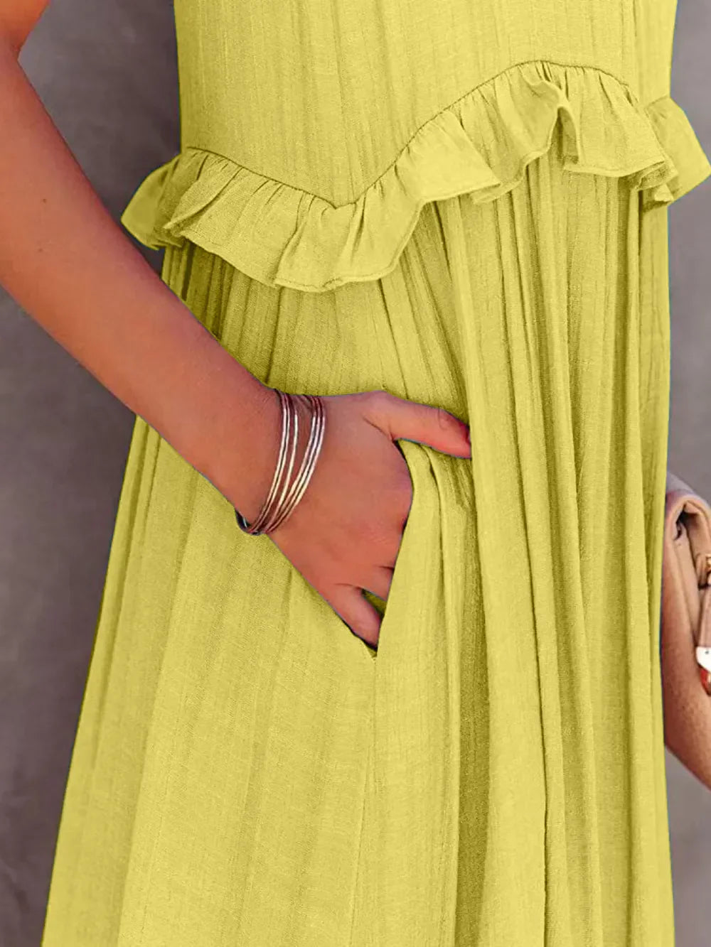 Women's Tiered Ruffle Maxi Dress with Pockets Smocked Halter Neckline Flowy Boho Summer Casual Long Dress - Seldom Seen Styles