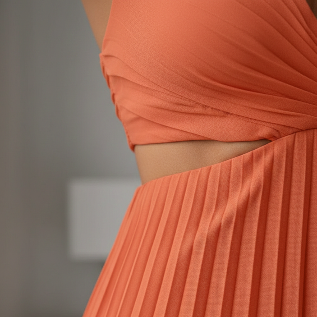 Sleeveless Pleated Midi Dress with V-Neck for Women - Seldom Seen Styles