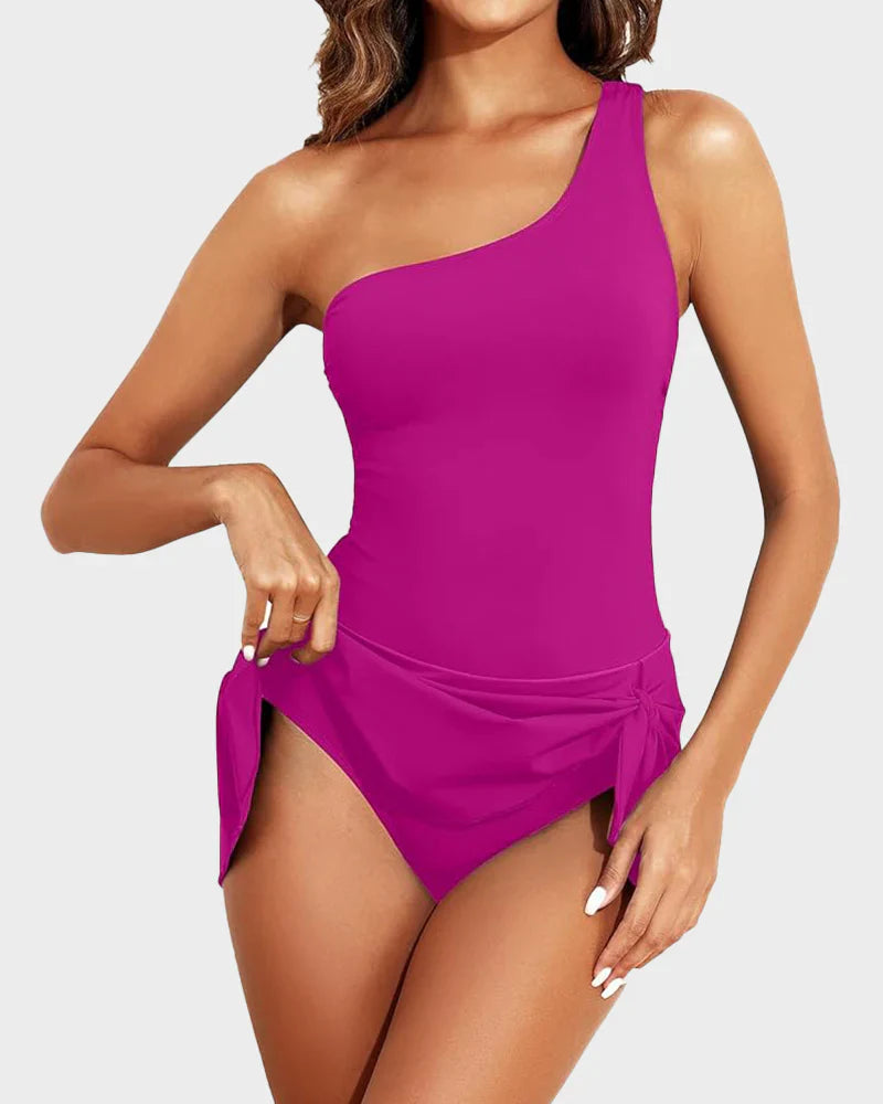 One-Shoulder Skirted Swimdress