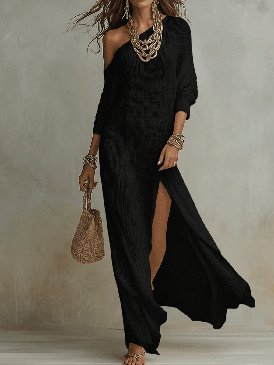 Bohemian One-Shoulder Textured Maxi Dress In Soft Ivory - Seldom Seen Styles
