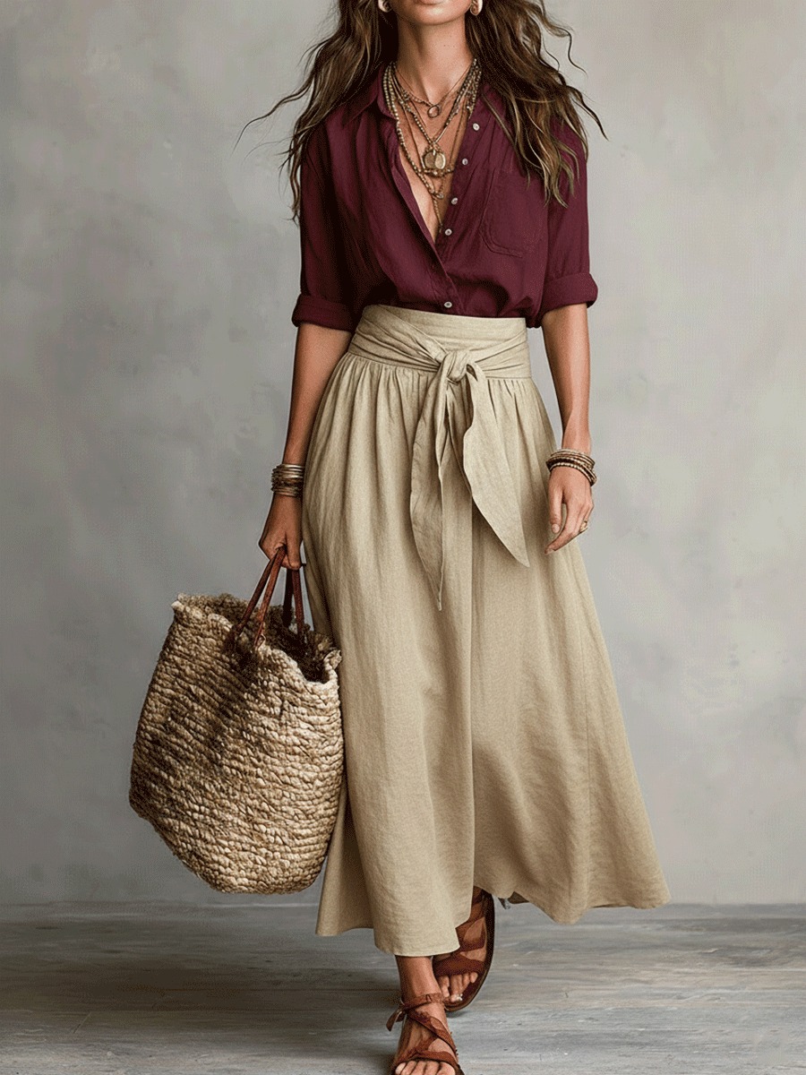 Women's Boho Two Piece Skirt Set Maxi Skirt and Top Casual Summer Vacation Outfit - Seldom Seen Styles