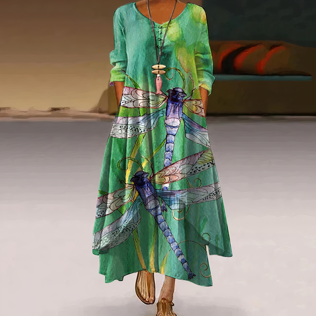 Flora | Women's Floral Print Long Sleeve Loose Maxi Dress - Seldom Seen Styles