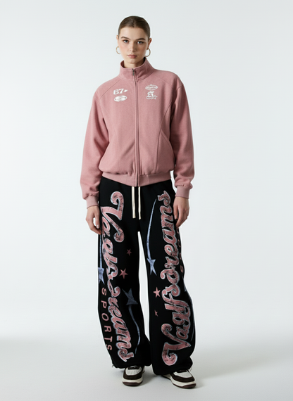Retro Graphic Fleece-Lined Baggy Sweatpants