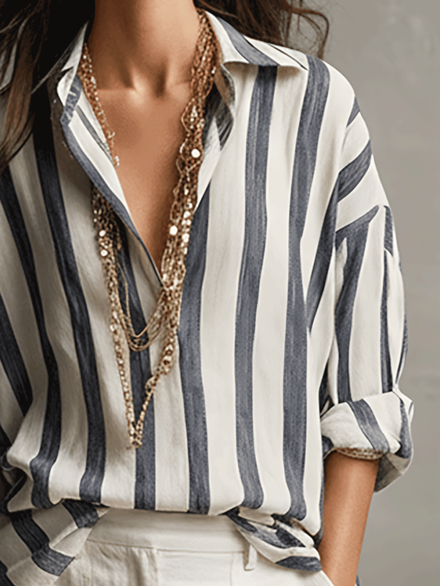Casual Striped Cotton And Linen Long-Sleeved Shirt - Seldom Seen Styles
