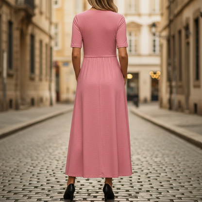 Midi Dress V Neck Wrap Short Sleeve Empire Waist Womens