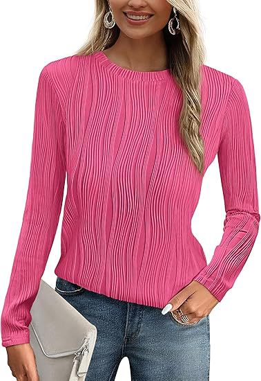 Women's Summer Fall Scalloped Lace Cuff Crewneck Tops Textured Shirts - Seldom Seen Styles