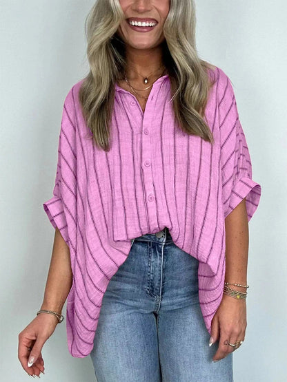 New Striped Printing Loose Casual Shirt Women