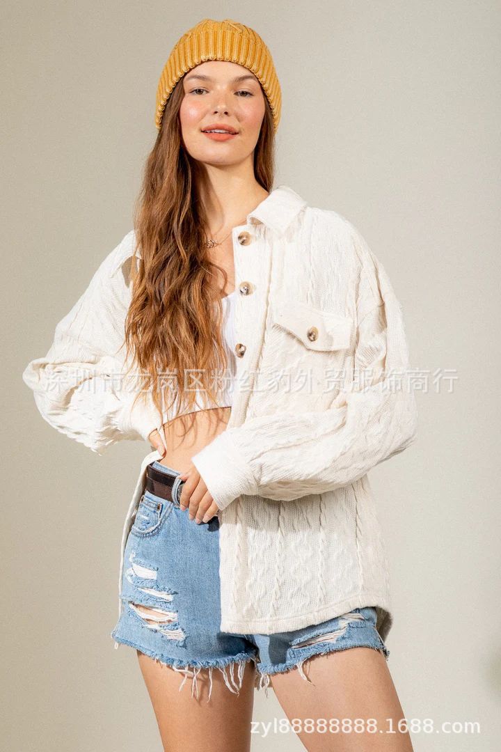 European and american hot2023eBay Amazon Winter New Women's Clothing Fashion Large Pocket Twist Knitted Shirt Coat