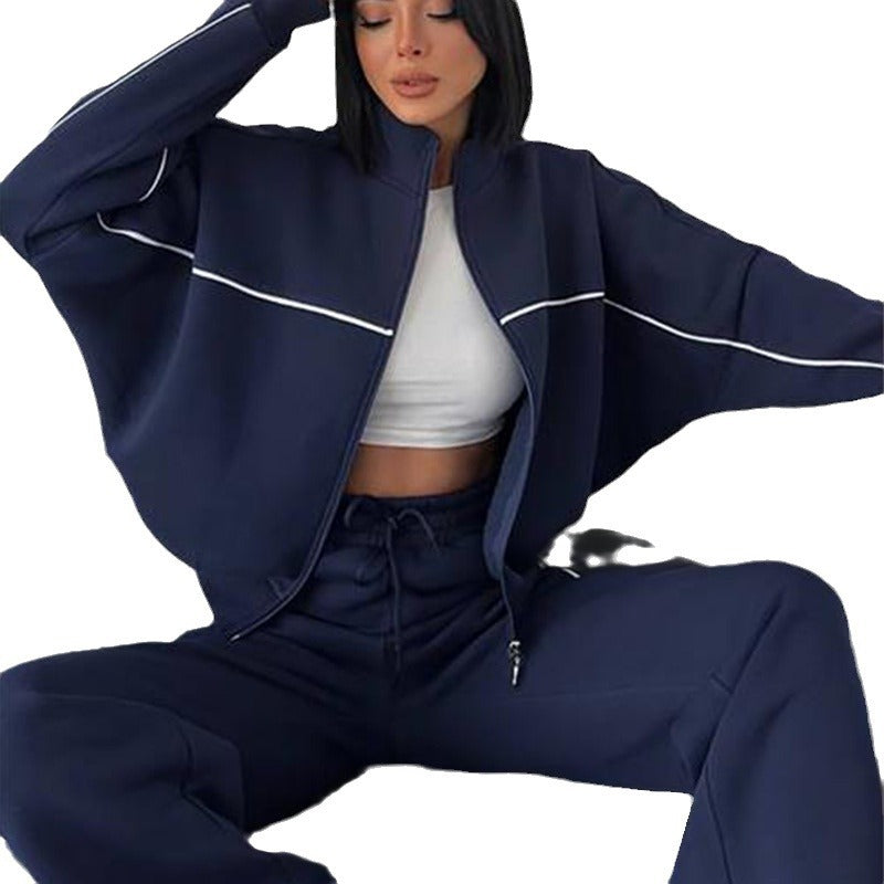 Women Solid Comfortable Basic 2 Piece With/Without Fleece Sweatsuits,Round Neck Zipper Top Coat & Pocket Pants Set Travel Outfits,New Soft Causal Sportwear Tracksuit - Seldom Seen Styles