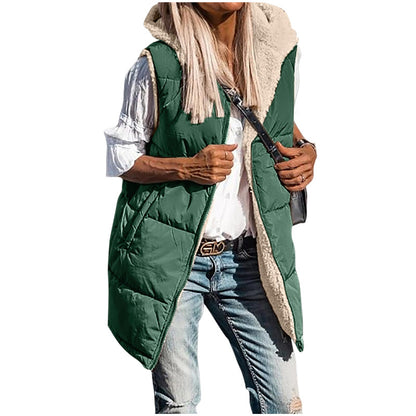 PrettyGarden Women's Warm Reversible Vests Sleeveless Fleece Basic Jacket Zip Up Coat Long Outerwear With Pockets And Hoodie Casual Outfit#Hoodieing