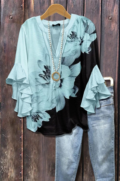 Haut à manches volantées et imprimé floral rétro pour femme, tenue vintage des années 90, chemises amusantes, élégantes et classe, jolie tenue d'été