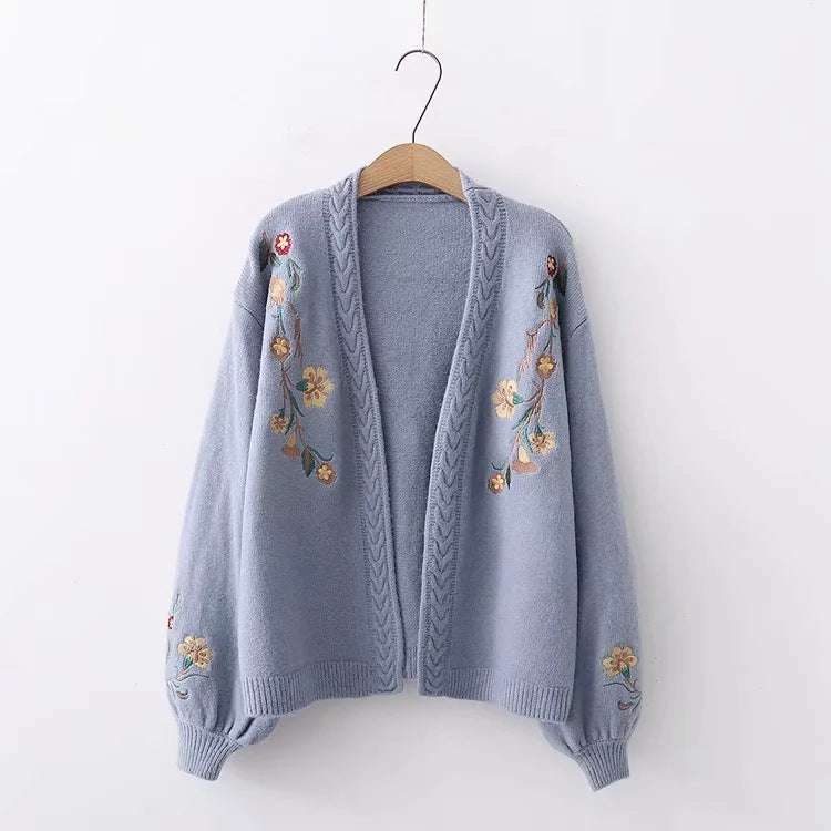 Autumn and Winter All-Matching Casual Simplicity Flower Embroidery Student Knitted Long Sleeve Sweater Wholesale 57264