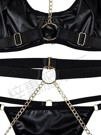 Women's Exotic Lingerie Sets Sexy Strappy Leather Rave Outfits Babydoll Garter with Underwire Push Up Bra and Chains - Seldom Seen Styles