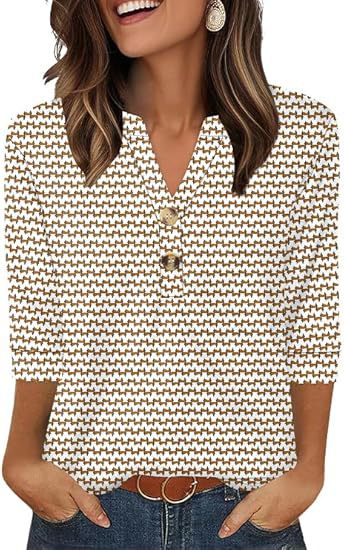 Womens Tops 3/4 Sleeve Heley Shirts for Women Summer Fashion 2025 Blouses Beach Vacation Clothes - Seldom Seen Styles