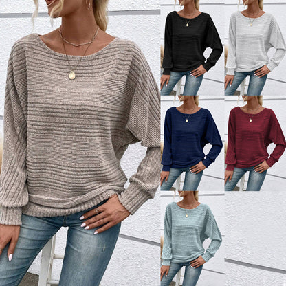 Weicher, einfarbiger Langarmpullover mit Fledermausärmeln, geeignet für Damen