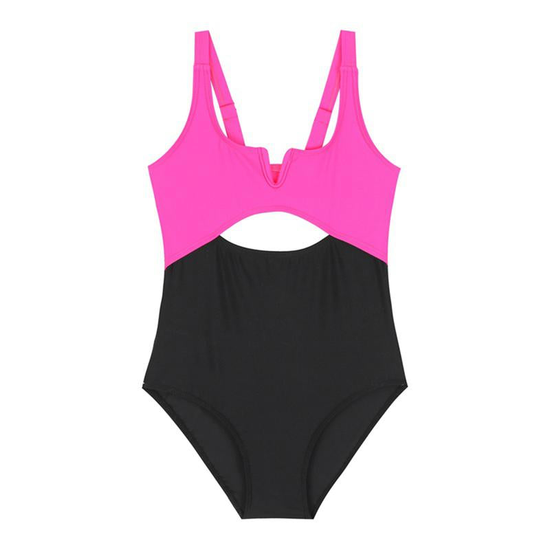 Women's V Neck Tied Cutout Contrast Classic One-Piece Swimsuit - Seldom Seen Styles