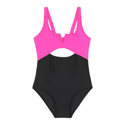 Women's V Neck Tied Cutout Contrast Classic One-Piece Swimsuit - Seldom Seen Styles