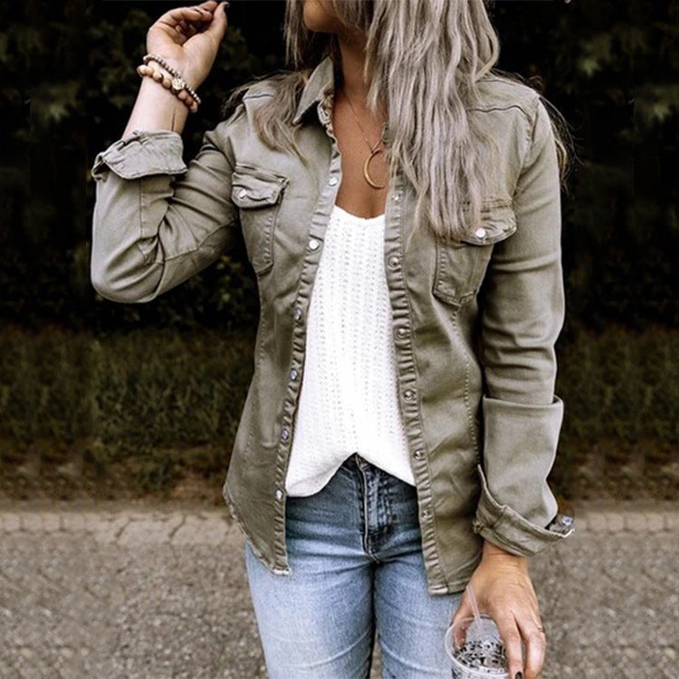Women Button Down Denim Shirt Chambray Snap Buttons Lightweight Utility Anorak Military Jacket Coat 2025 - Seldom Seen Styles