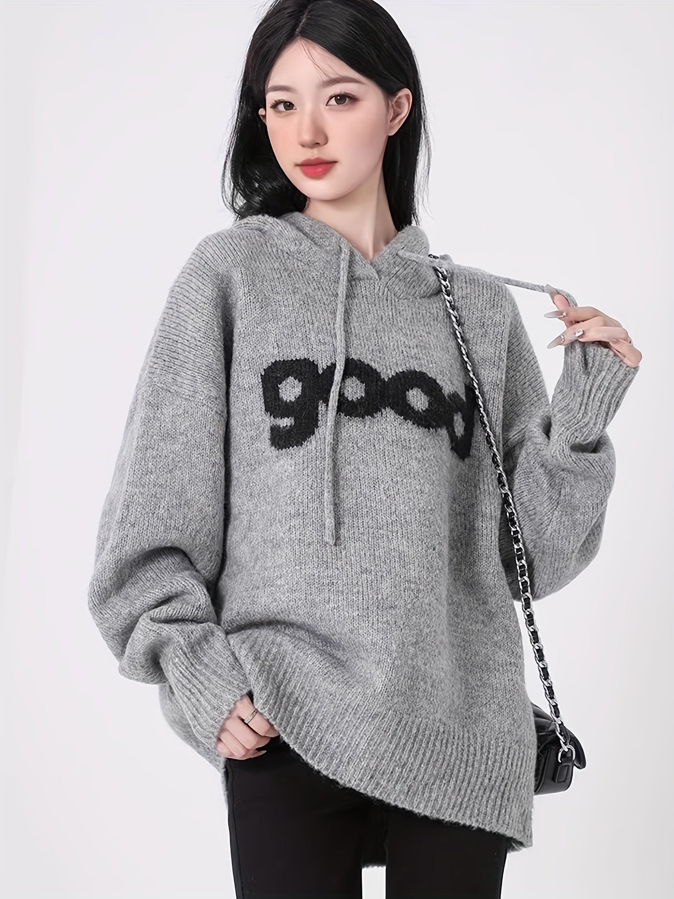 Cozy Gray Hoodie Sweater with Letter Design - Perfect for All Seasons