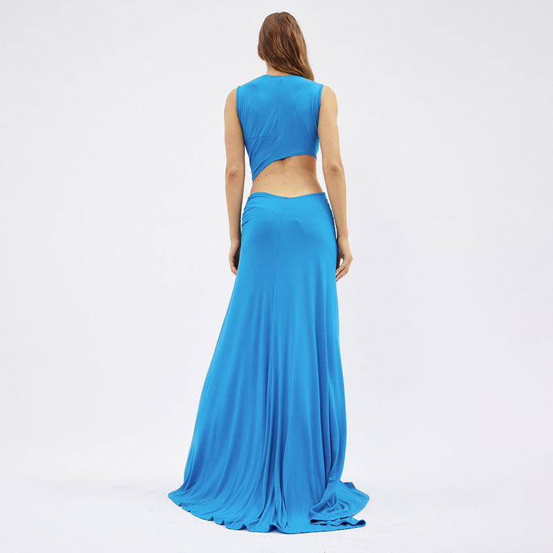 split dress long maxi bodycon gown low cut maxi dress Solid Color Sexy Deep V Cutout Slit Slim Fit Long Dress