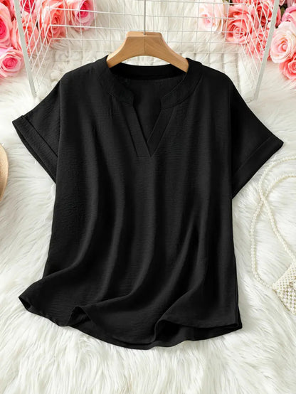 Women's Plain Shortsleeve Blouse, Casual Solid Color Top for Daily Wear, Ladies Clothes for All Seasons, Womenswear, Shirtswomen