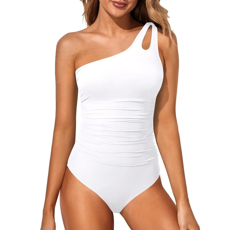 One Shoulder One Piece Swimsuit for Women Tummy Control Bathing Suits Modest Full Coverage Keyhole Swimwear - Seldom Seen Styles