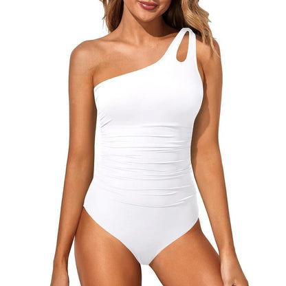 One Shoulder One Piece Swimsuit for Women Tummy Control Bathing Suits Modest Full Coverage Keyhole Swimwear - Seldom Seen Styles