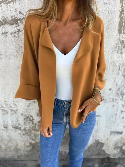 Casual Faux Suede Cardigan Buttonless Solid Color Lapel Jacket for Women,Peculiaral Faux Suede Cardigan for Layering