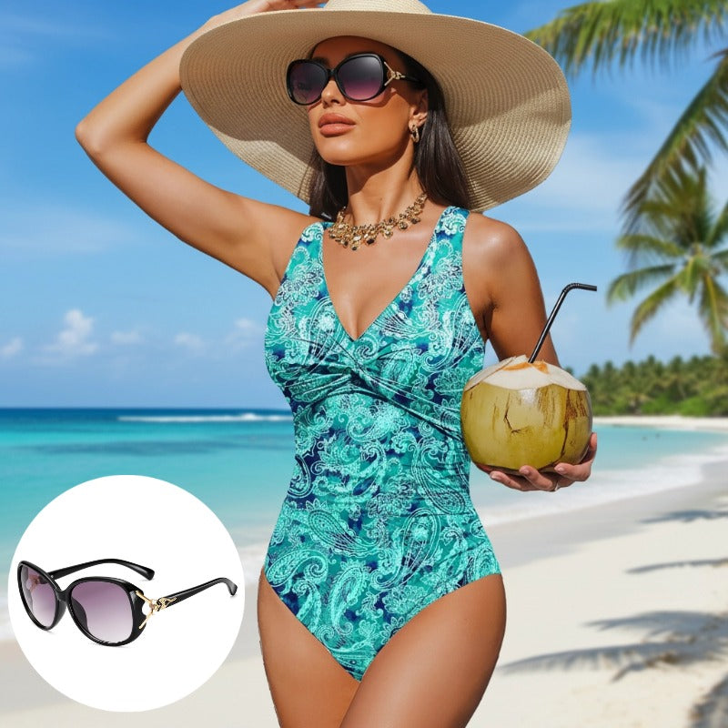 Women's One Piece Swimsuit Tummy Control Ruched Bathing Suit V Neck Slimming Swimwear Beach Vacation Pool Party Plus Size S-2XL Black White Floral Leopard