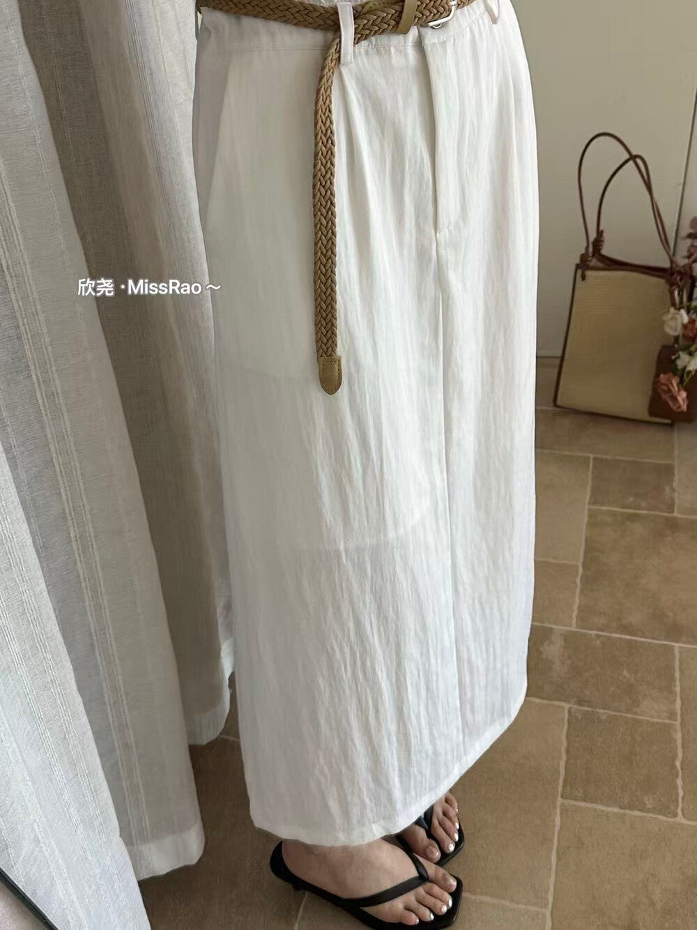 French Style Collared Short Sleeve Shirt Dress A-Line Midi Dress with Woven Belt Included White Black Khaki - Seldom Seen Styles
