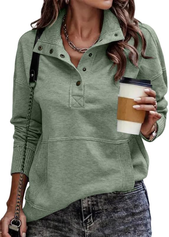 Womens Sweatshirt Casual Long Sleeve Lightweight Sweatshirts Button Loose Pullover Tops