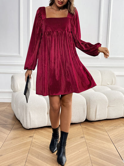 Velvet Square Collar Backless Dress 2024New Autumn  Winter