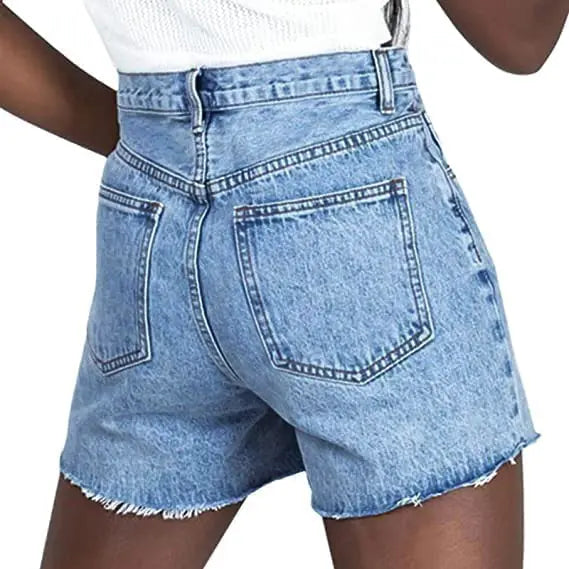 Genleck Women Crossover High Waisted Jeans Shorts Stretchy Casual Denim Shorts Boyfriend Summer Womenswear Streetwear Bottom Fit Ripped Style Chic - Seldom Seen Styles