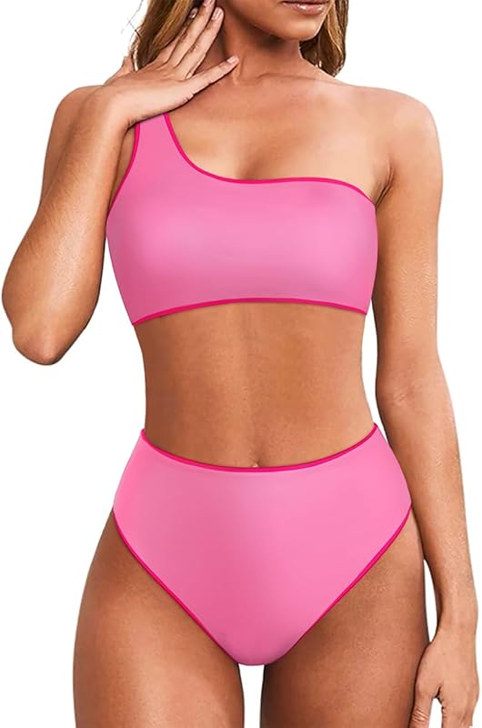 Women One Shoulder High Waisted Bikini Tie High Cut Two Piece Swimsuits - Seldom Seen Styles