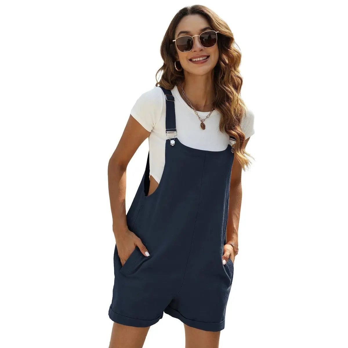 UANEO Women's Cotton Linen Short Overalls Casual Summer Bib Shortalls with Pockets Lady Comfort Minimalist - Seldom Seen Styles