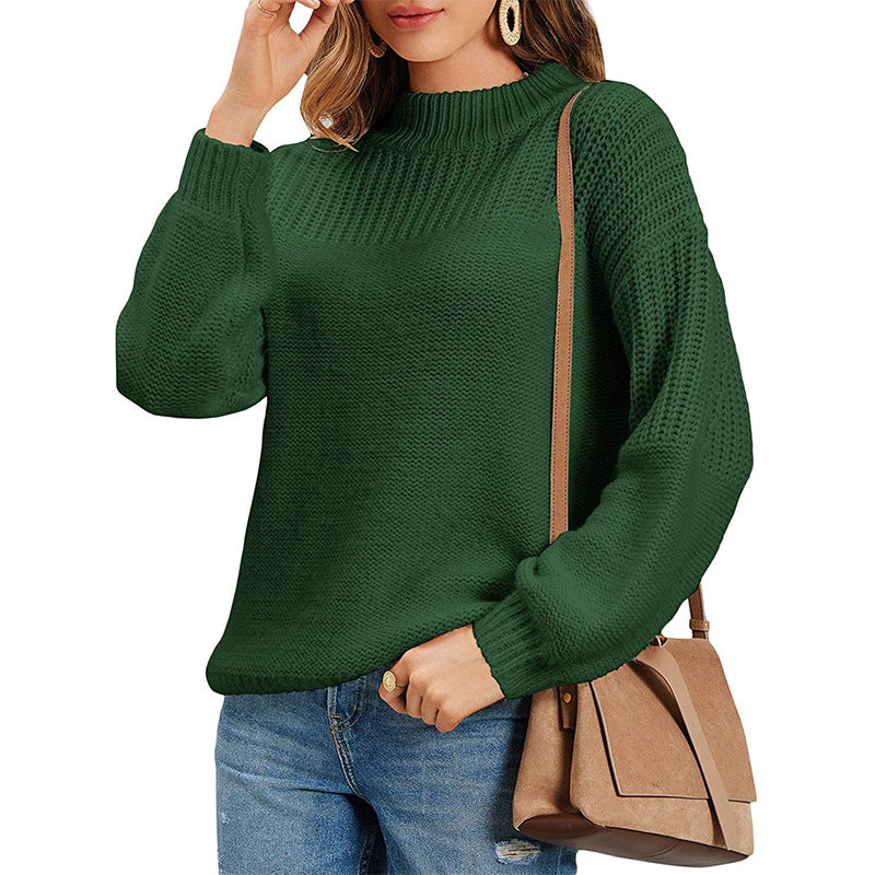 2024Autumn and Winter Solid Color Sweater Women's Long-Sleeved Sweater Cross-Border European and American Women's Clothing Amazon Sweater Women